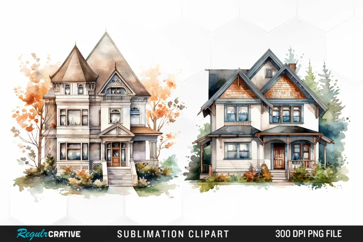 Watercolor House Artwork Clipart