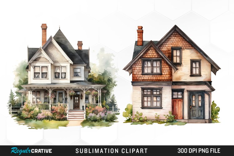 Watercolor House PNG Set Clipart