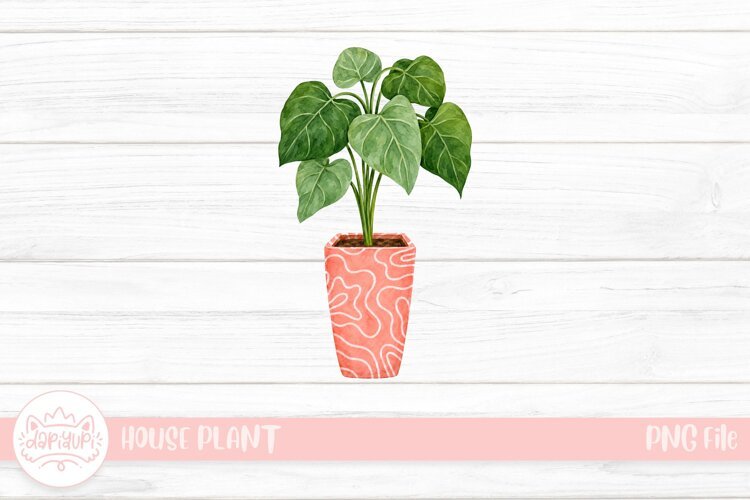 Watercolor Houseplant in Patterned Pot example image 1
