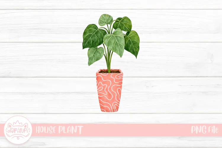 Watercolor Houseplant in Patterned Pot