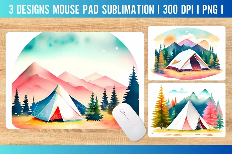 Camping Mouse Pad Sublimation Design PNG | Watercolor Campin