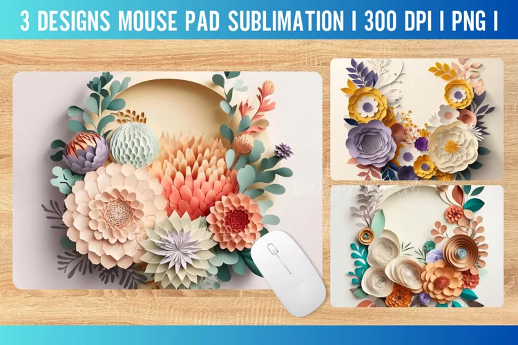 3D Flower Mouse Pad Sublimation Design PNG | 3D Paper Flower