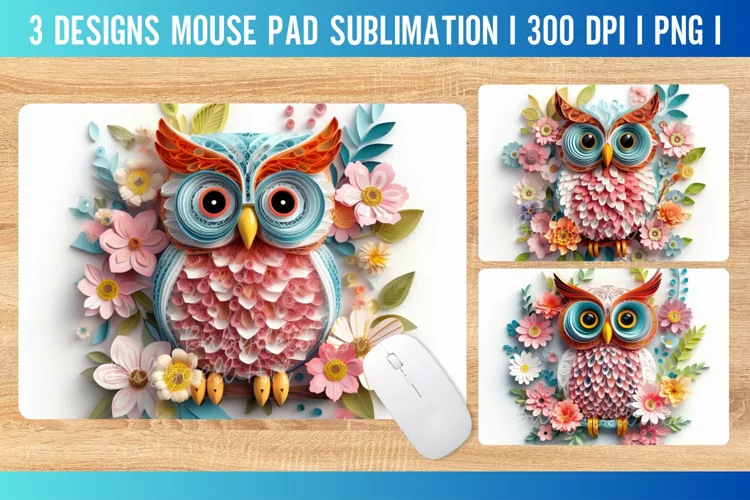 3D Mouse Pad Sublimation Design PNG|Owl Flowers 3D Mouse Pad