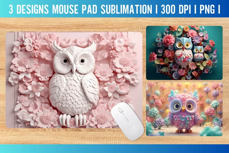 3D Owl Mouse Pad Sublimation PNG I Mouse