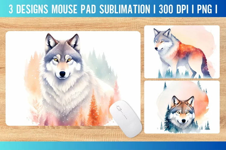 Winter Wolf Mouse Pad Sublimation Design PNG