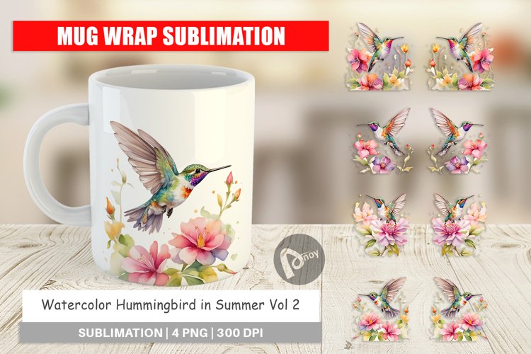 Mug Wrap Design Hummingbird Summer