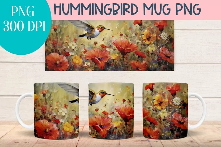 Watercolor Hummingbird mug wrap PNG for Sublimation