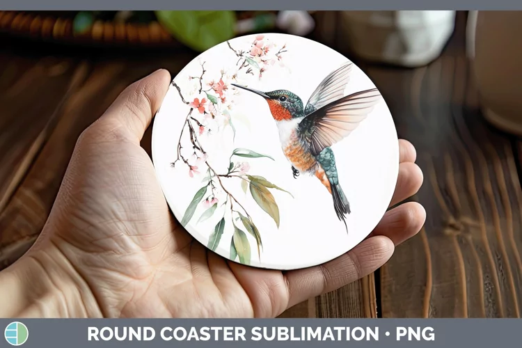 Watercolor Hummingbird Round Coaster Sublimation Coaster Des