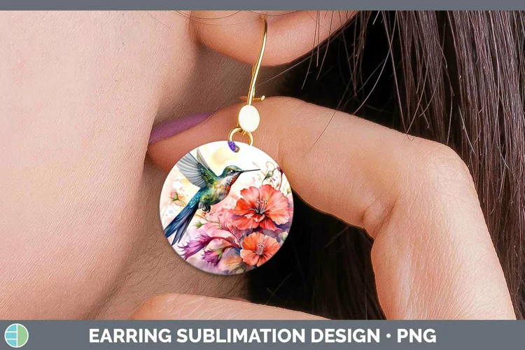 Watercolor Hummingbird Round Earrings | Sublimation Earrings
