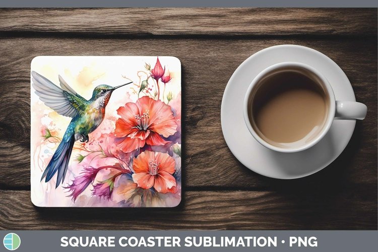 Watercolor Hummingbird Square Coaster | Sublimation Coaster