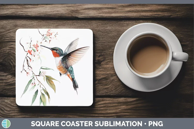 Watercolor Hummingbird Square Coaster Sublimation Coaster De