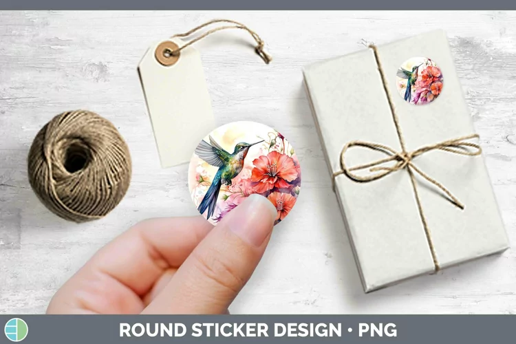 Watercolor Hummingbird Stickers | Round Labels Designs