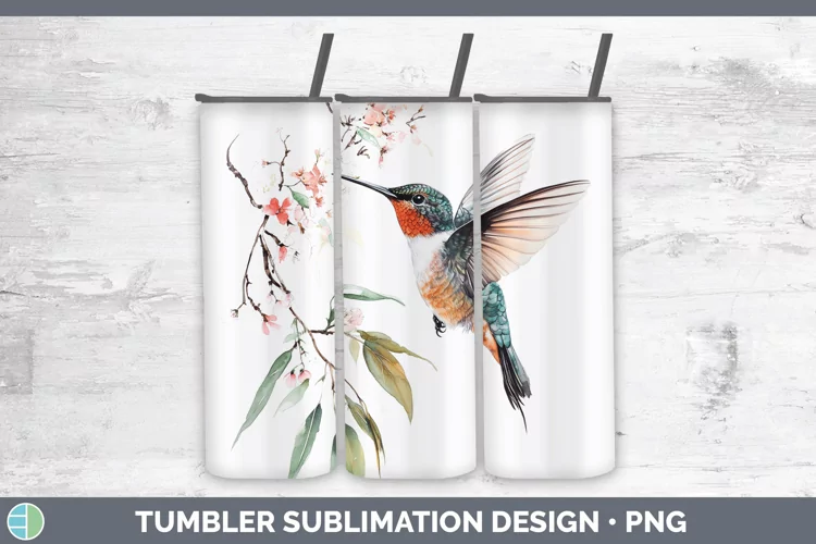Watercolor Hummingbird Tumbler Sublimation 20 oz Skinny Tumb