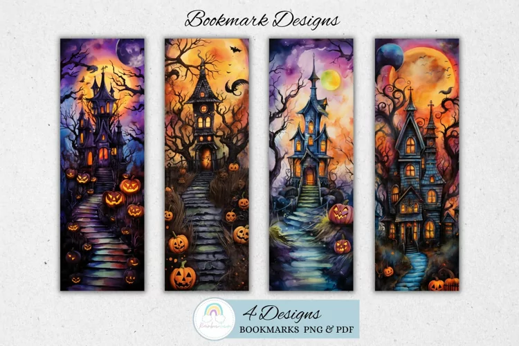 Watercolor Hunted Castle Bookmark Design PNG I Printable