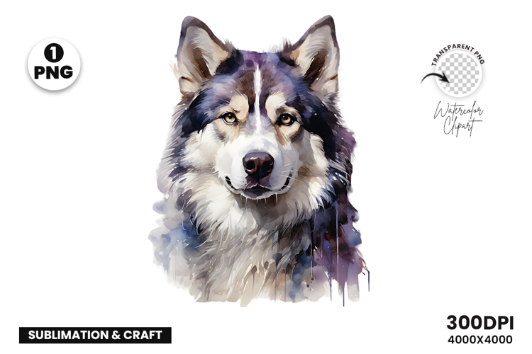 Watercolor Husky Dog Clipart PNG Sublimation Design