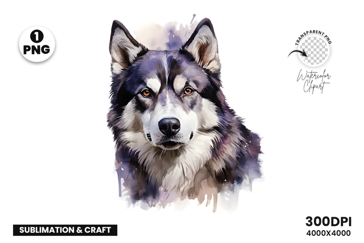 Watercolor Husky Dog Clipart PNG Sublimation Design