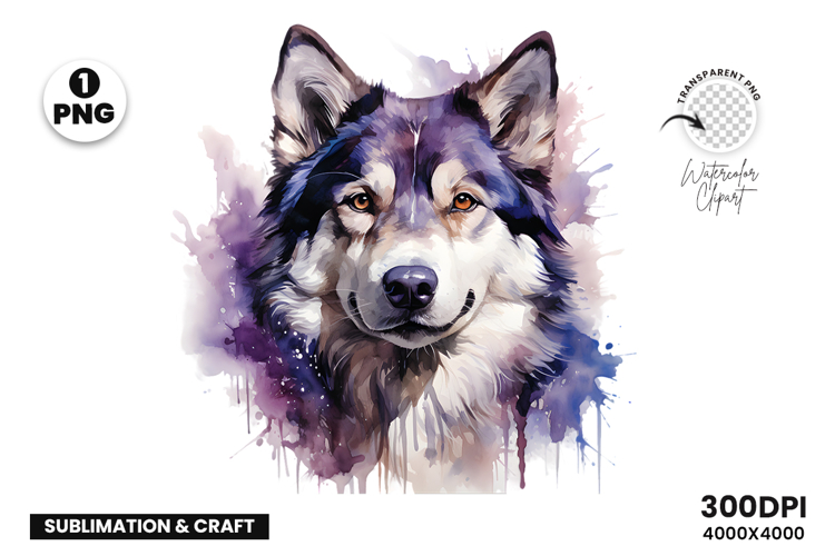 Watercolor Husky Dog Clipart PNG Sublimation Design