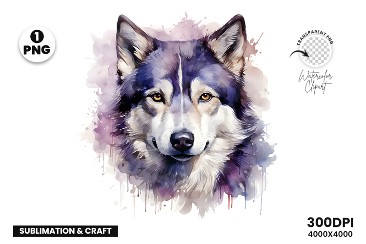 Watercolor Husky Dog Clipart PNG Sublimation Design
