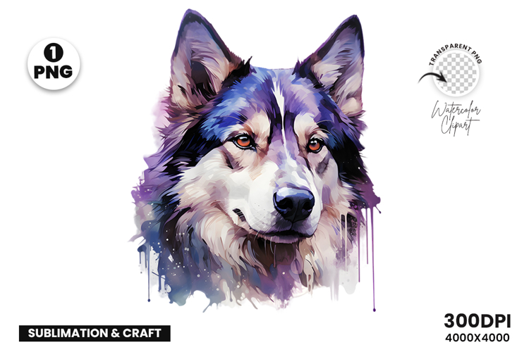 Watercolor Husky Dog Clipart PNG Sublimation Design