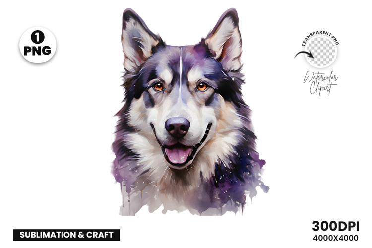 Watercolor Husky Dog Clipart PNG Sublimation Design