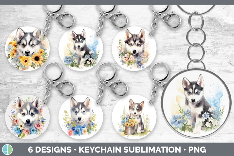 Watercolor Husky Dog Keychain Sublimation Keyring Designs
