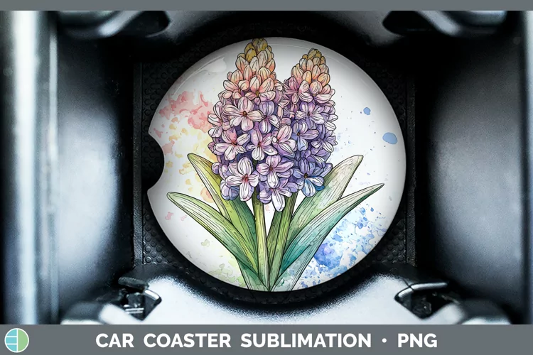 Watercolor Hyacinth Car Coaster Sublimation Designs
