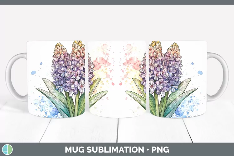 Watercolor Hyacinth Mug Wrap Sublimation Coffee Cup Designs