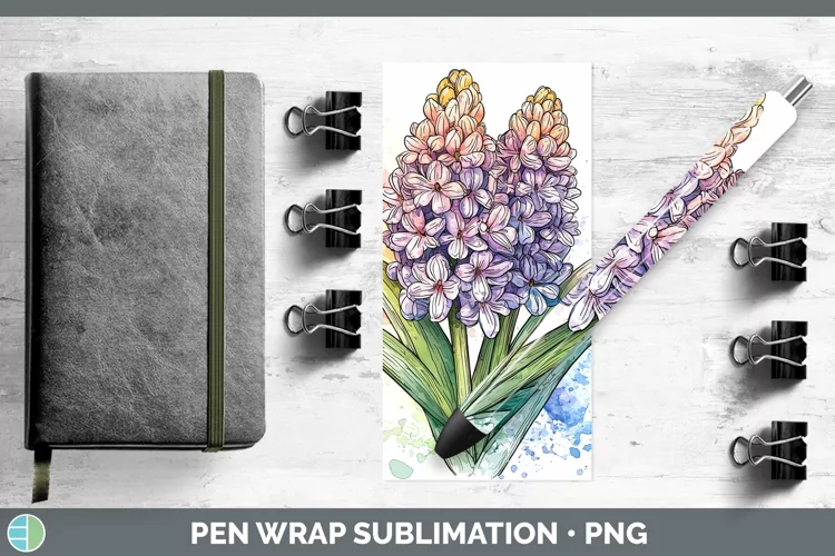 Watercolor Hyacinth Pen Wrap Sublimation Pen Designs