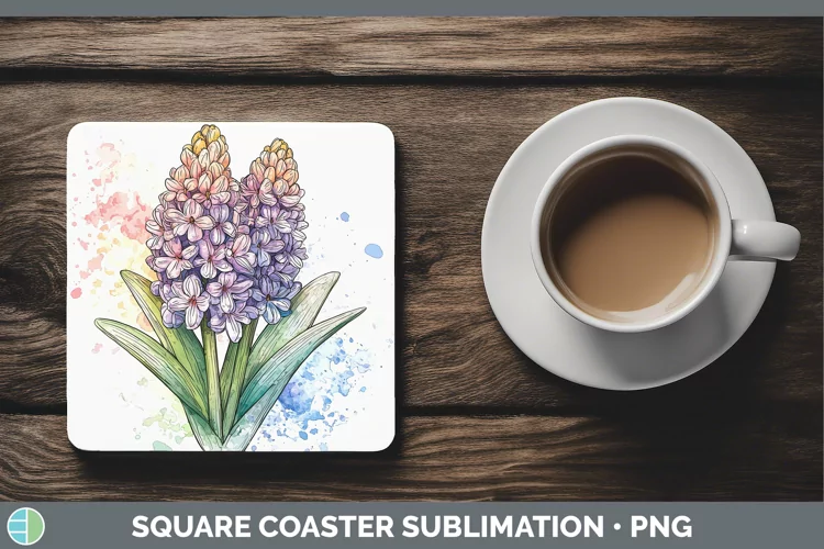 Watercolor Hyacinth Square Coaster Sublimation Coaster Desig