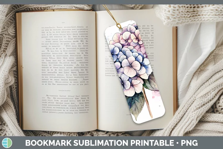 Watercolor Hydrangea Bookmark Sublimation Printable Designs