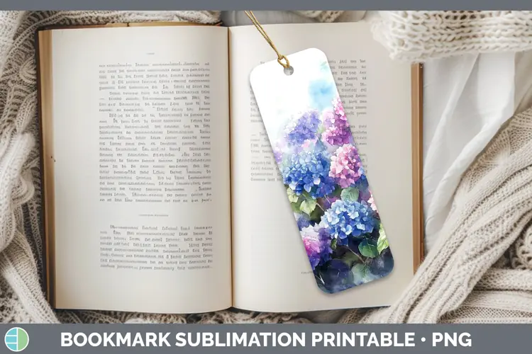 Watercolor Hydrangea Bookmark Sublimation Printable Designs