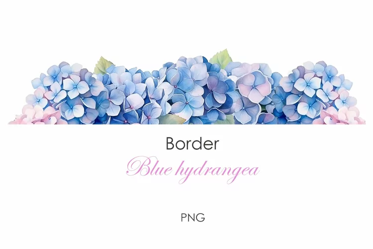 Watercolor blue hydrangea border