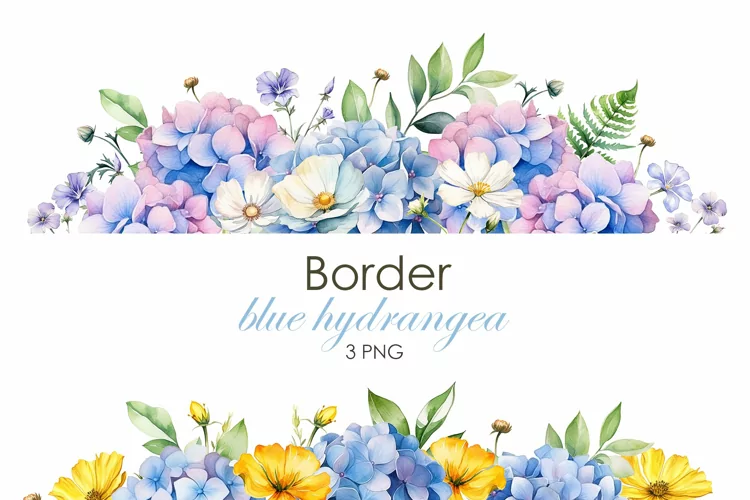 Watercolor hydrangea border