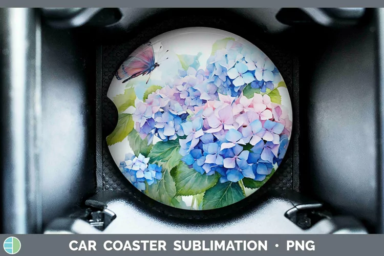 Watercolor Hydrangea Car Coaster Sublimation Coaster Designs