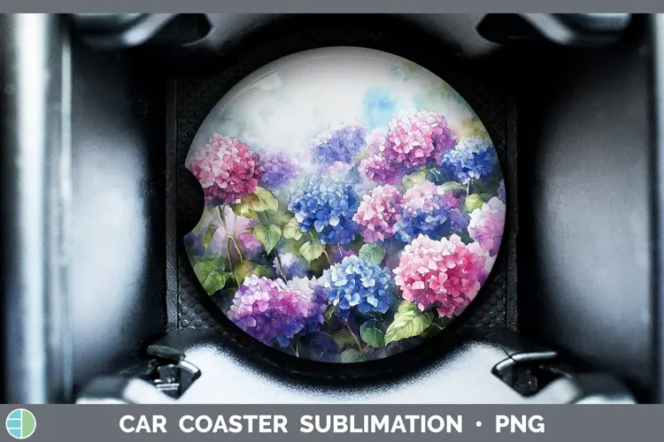 Watercolor Hydrangea Car Coaster Sublimation Designs