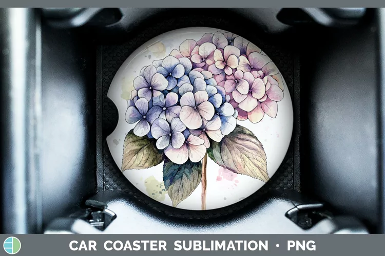 Watercolor Hydrangea Car Coaster Sublimation Designs