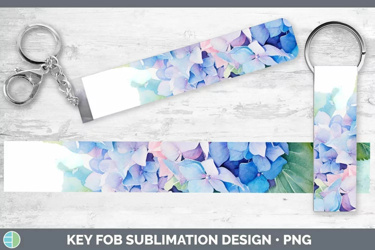 Watercolor Hydrangea Key Fob Sublimation Wristlet Designs