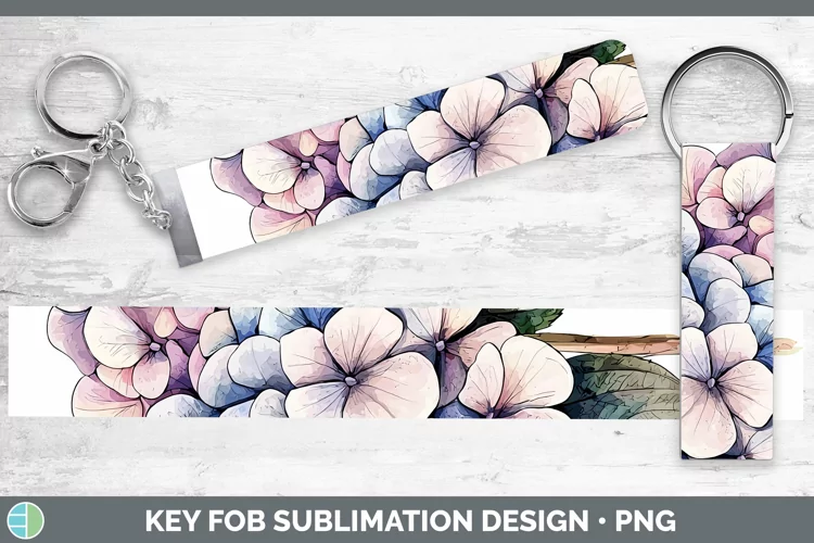 Watercolor Hydrangea Key Fob Sublimation Wristlet Designs