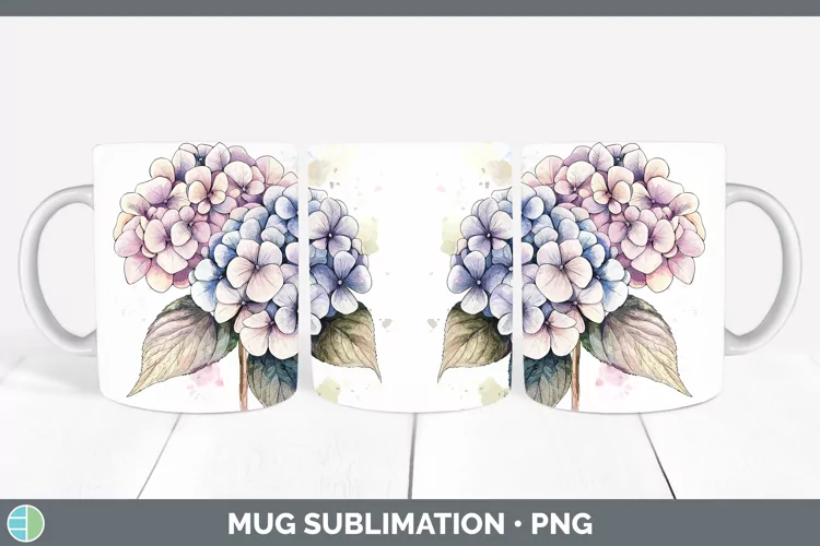 Watercolor Hydrangea Mug Wrap Sublimation Coffee Cup Designs