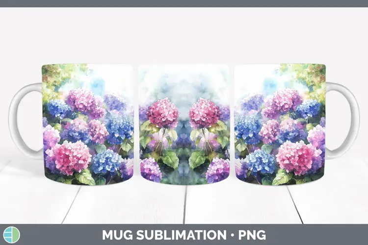 Watercolor Hydrangea Mug Wrap Sublimation Coffee Cup Designs
