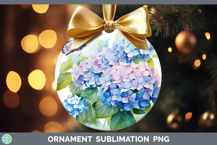 Watercolor Hydrangea Ornament Sublimation Bauble Designs
