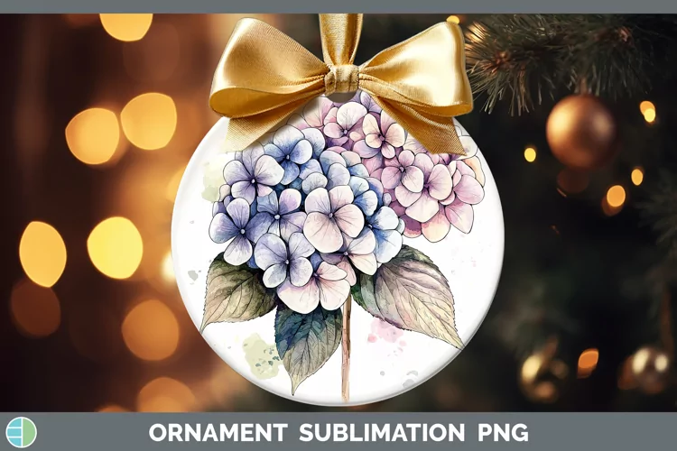 Watercolor Hydrangea Ornament Sublimation Bauble Designs