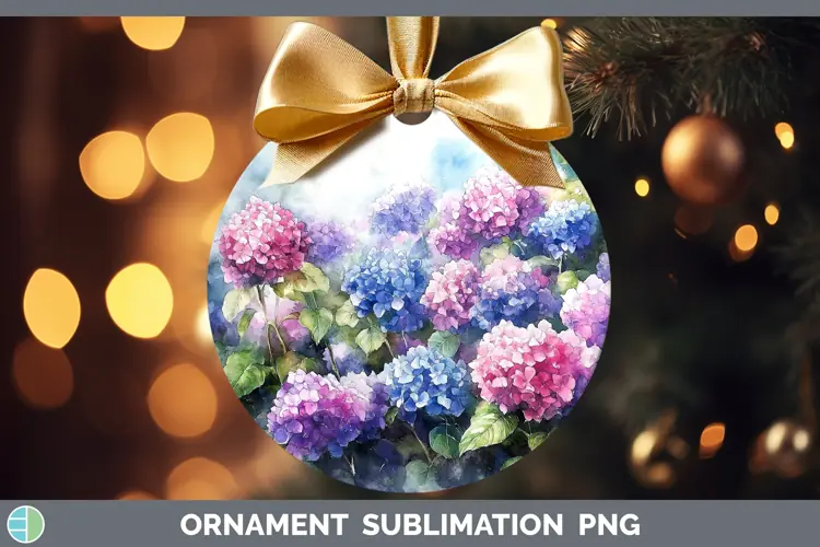 Watercolor Hydrangea Ornament Sublimation Bauble Designs