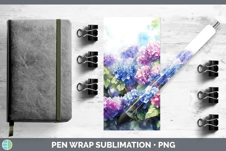 Watercolor Hydrangea Pen Wrap Sublimation Pen Designs
