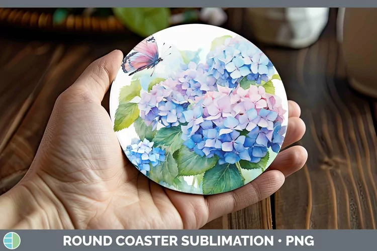 Watercolor Hydrangea Round Coaster Sublimation Coaster Desig