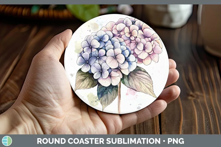 Watercolor Hydrangea Round Coaster Sublimation Coaster Desig