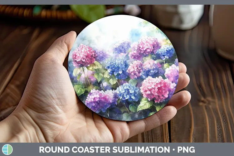 Watercolor Hydrangea Round Coaster Sublimation Coaster Desig