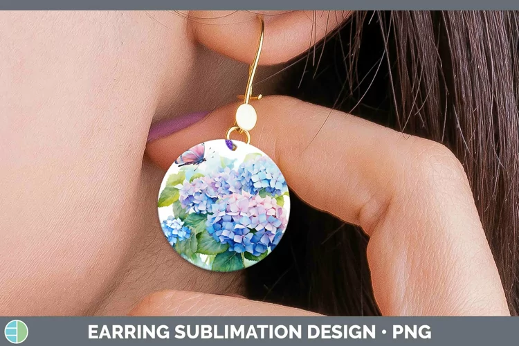 Watercolor Hydrangea Round Earrings Sublimation Earrings Des