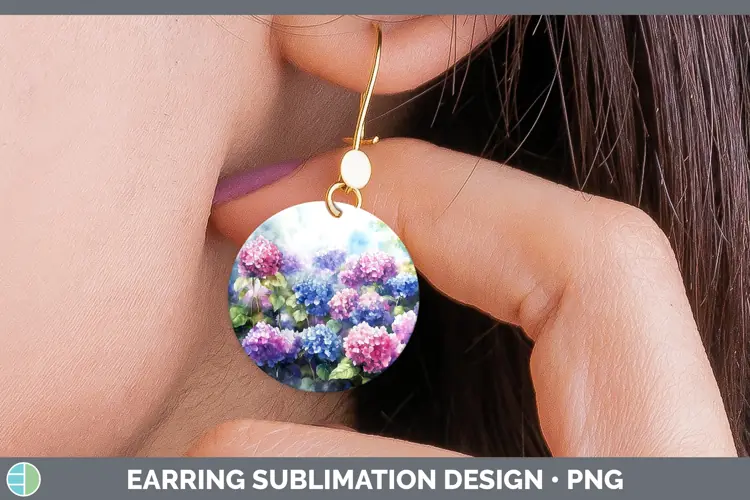 Watercolor Hydrangea Round Earrings Sublimation Earrings Des