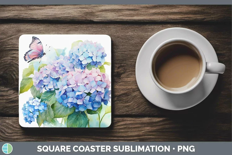 Watercolor Hydrangea Square Coaster Sublimation Coaster Desi